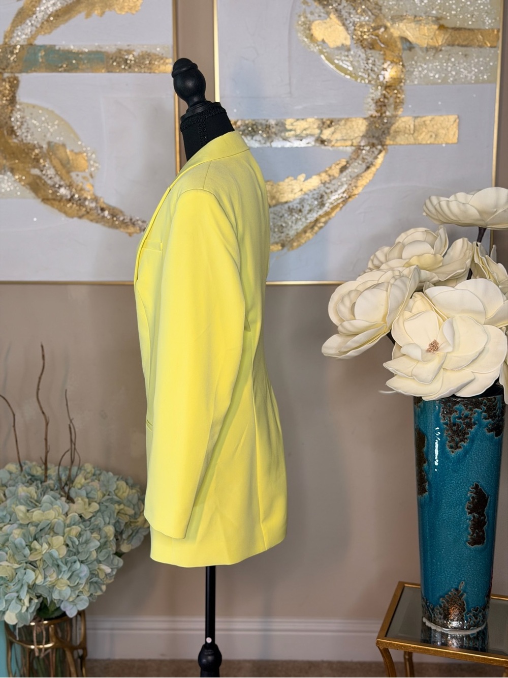 Express Women's Lemon Yellow Single-Button Blazer - Picture 3 of 5